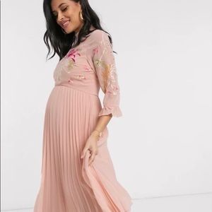 ASOS Maternity Pink Embroidered Midi Dress US 6